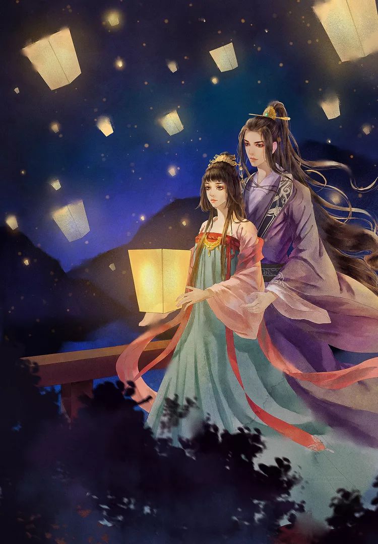 七夕古风情侣插画| 天阶夜色凉如水,坐看牵牛织女星.