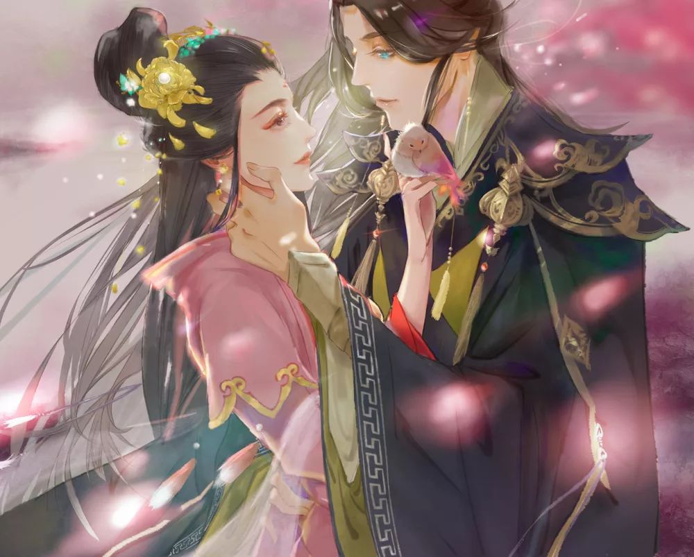 七夕古风情侣插画|  天阶夜色凉如水，坐看牵牛织女星。