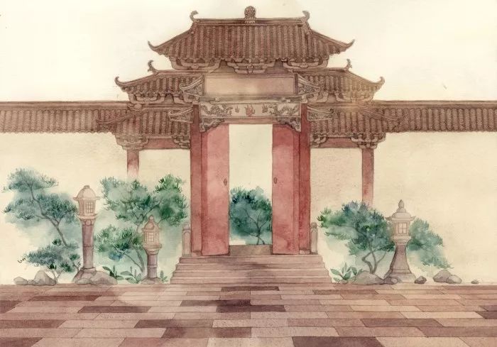 古风风景建筑插画