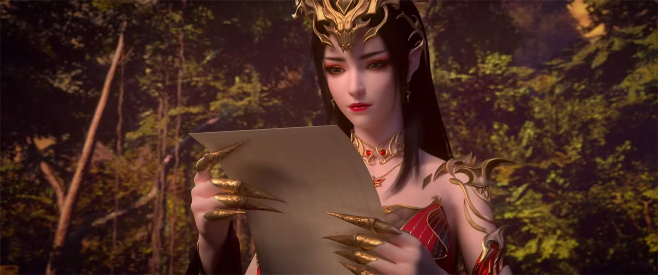 美杜莎回归，红裙配长腿诱惑力拉满，导演还特意安排萧炎给她写信