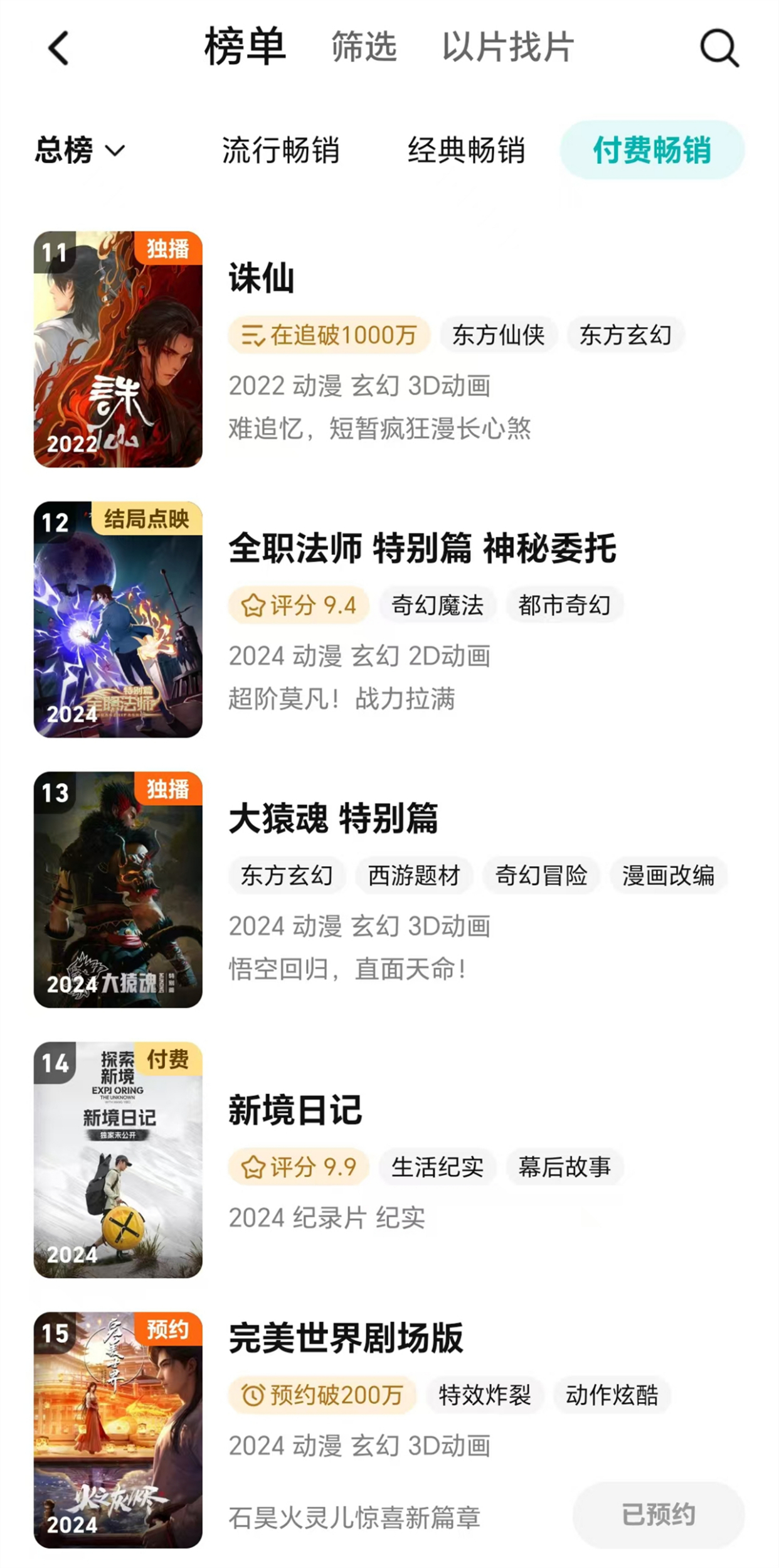 完美世界剧场版销量惨淡，付费榜前十都进不去，主要原因有两个